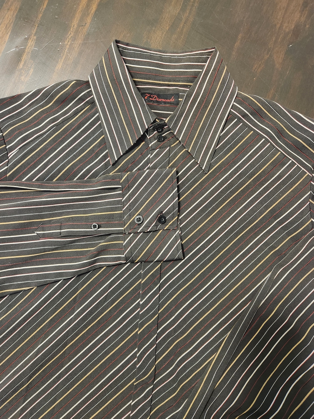 7 Diamonds Mens Brown Diagonal stripes Long Sleeve Button Down Shirt Size L
